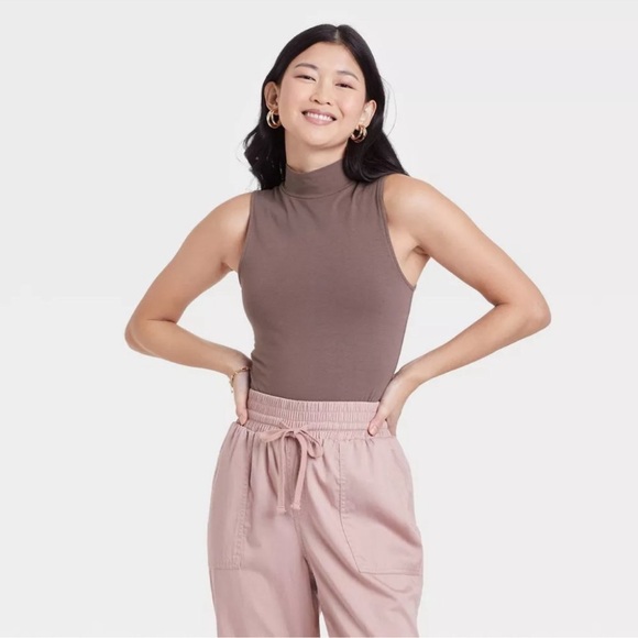 A New Day Bodysuit Mock Neck Sleeveless Thong Cut Brown One-piece Medium NEW - Picture 10 of 10